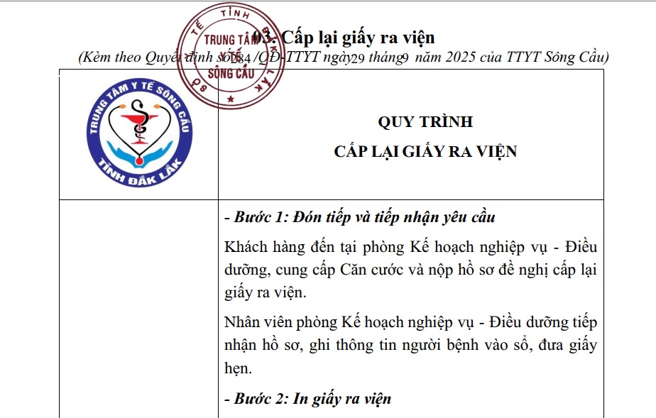 Quy trình cấp lại giấy ra viện